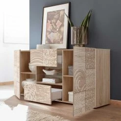 Holzdekor Sideboard In Sonoma-Eiche - Bielvas -Landuva Shop holzdekor sideboard in sonoma eiche mit mustern bedruckt bielvas 02