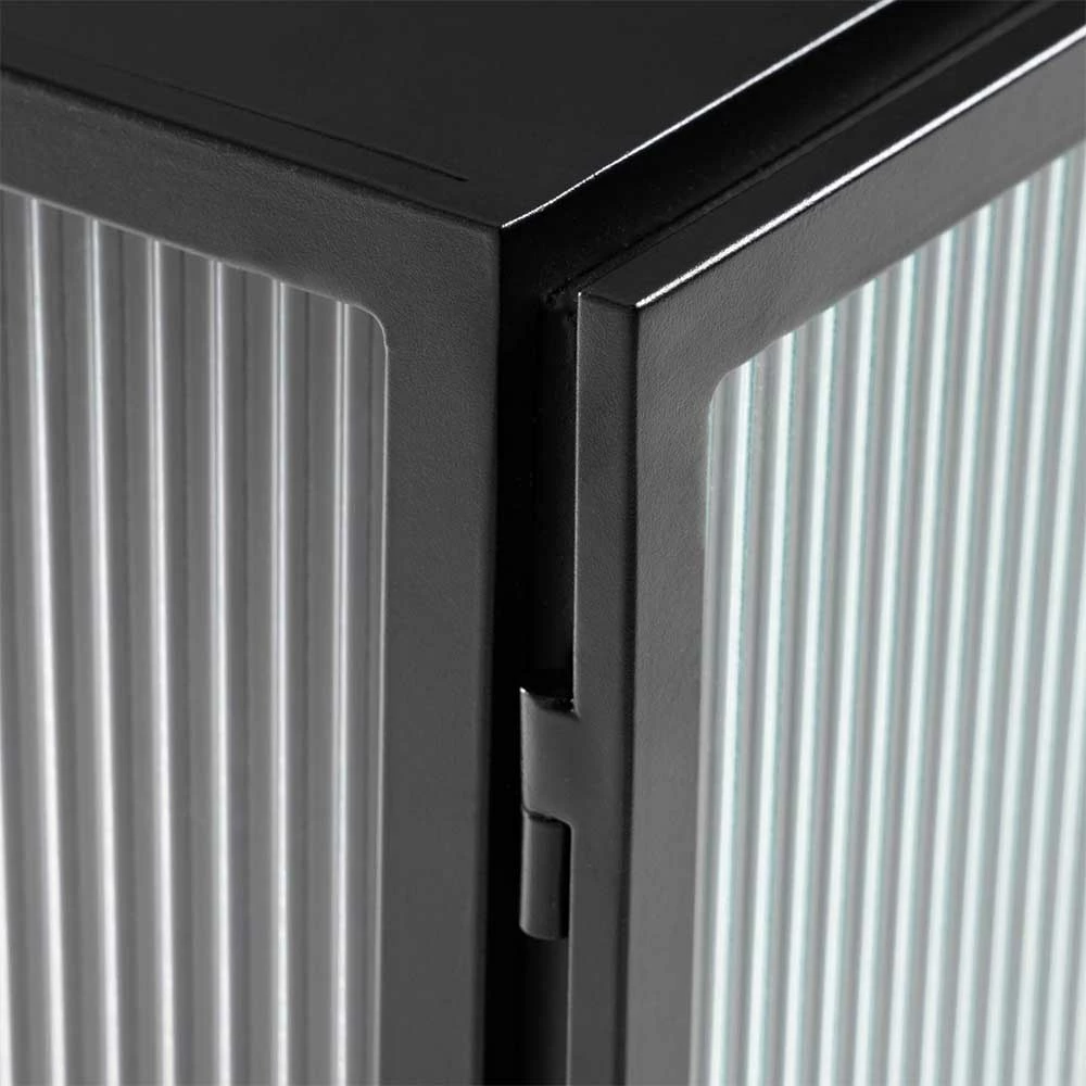 Industrial Sideboard aus Glas - Folio Industrial Sideboard Aus Glas - Folio -Landuva Shop industrial sideboard aus glas und stahl in schwarz 4 tuerig folio 05