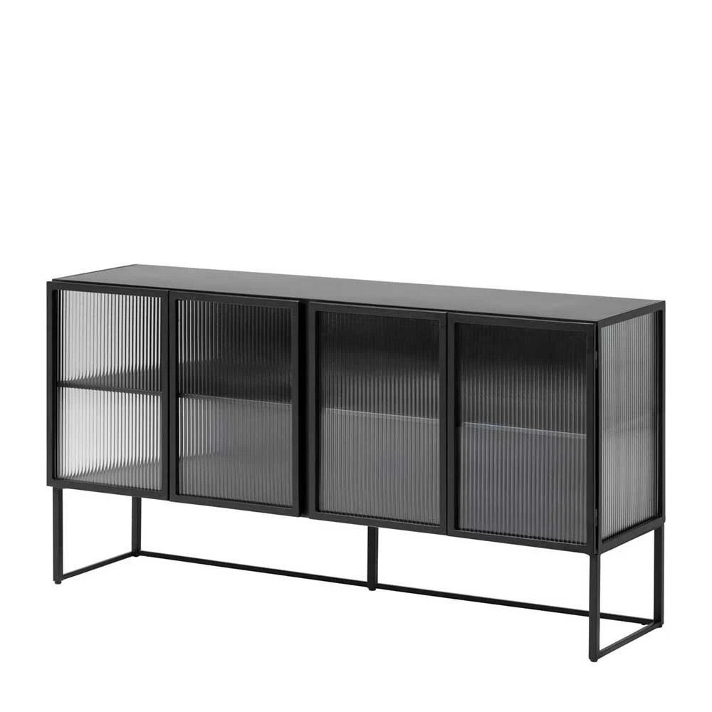 Industrial Sideboard aus Glas - Folio Industrial Sideboard Aus Glas - Folio -Landuva Shop industrial sideboard aus glas und stahl in schwarz 4 tuerig folio f
