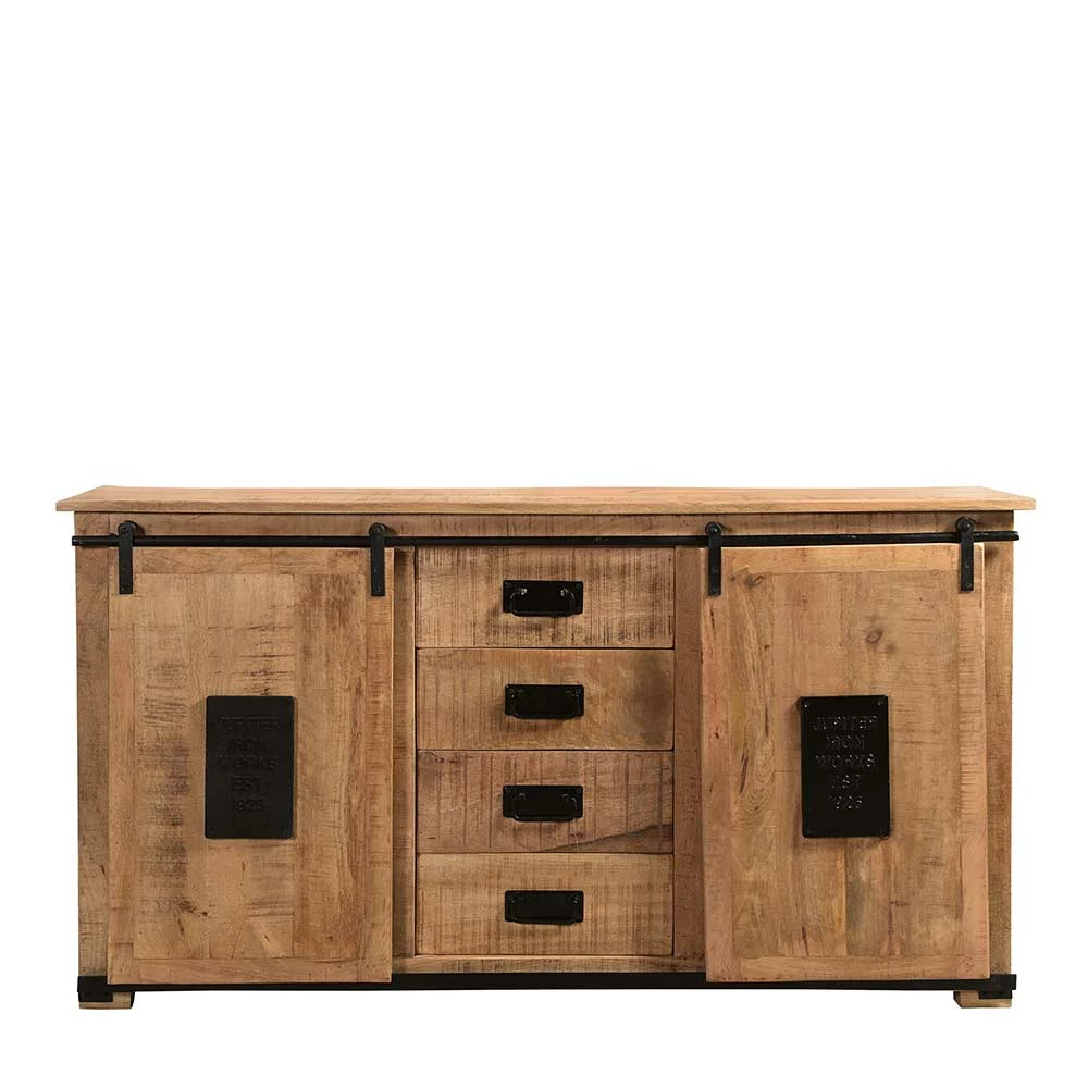 Industrial Sideboard mit zwei Schiebetüren - Eswan Industrial Sideboard Mit Zwei Schiebetüren - Eswan -Landuva Shop industrial sideboard mit zwei schiebetueren vier schubladen eswan 01