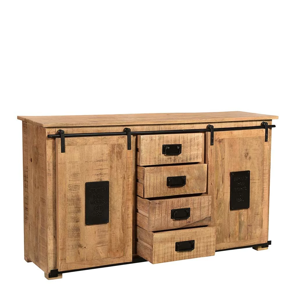 Industrial Sideboard mit zwei Schiebetüren - Eswan Industrial Sideboard Mit Zwei Schiebetüren - Eswan -Landuva Shop industrial sideboard mit zwei schiebetueren vier schubladen eswan 02
