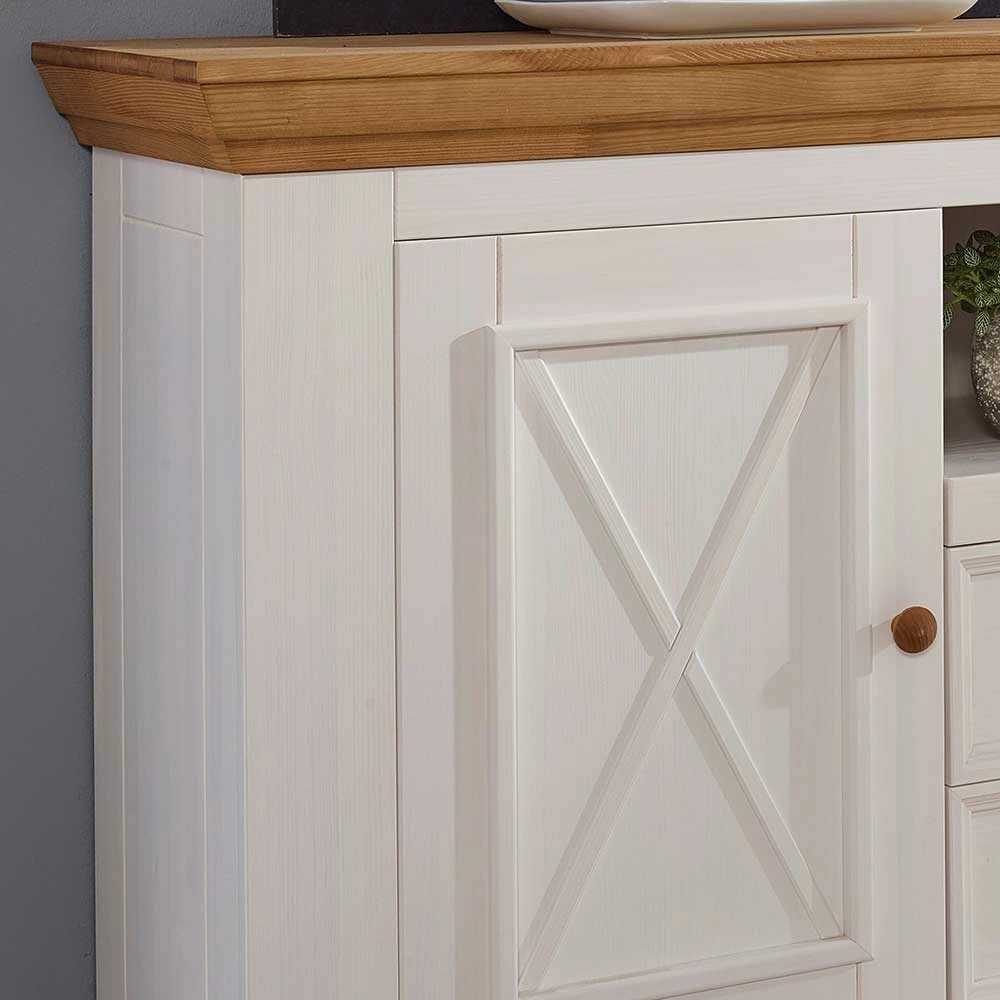 Kiefer Sideboard Elvelina in Weiß & Eichefarben Kiefer Sideboard Elvelina In Weiß & Eichefarben -Landuva Shop kiefer sideboard in weiss eichefarben landhaus elvelina 03