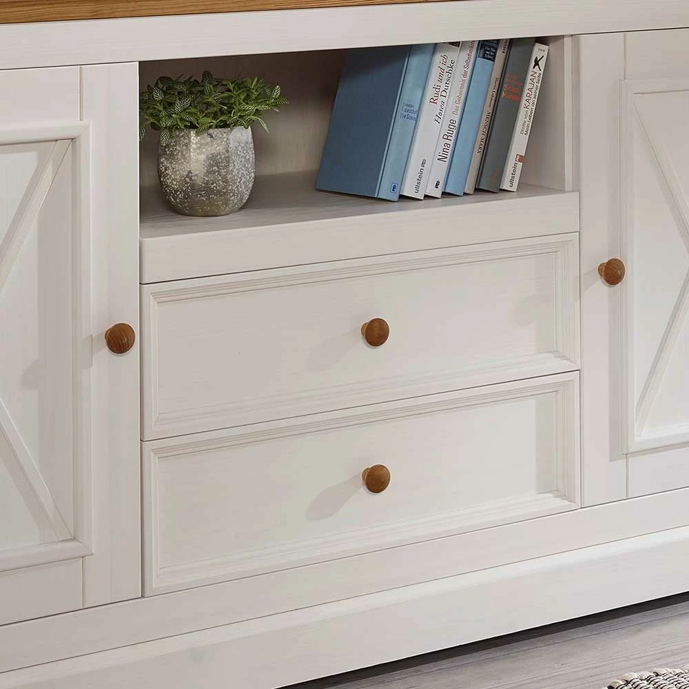 Kiefer Sideboard Elvelina in Weiß & Eichefarben Kiefer Sideboard Elvelina In Weiß & Eichefarben -Landuva Shop kiefer sideboard in weiss eichefarben landhaus elvelina 04