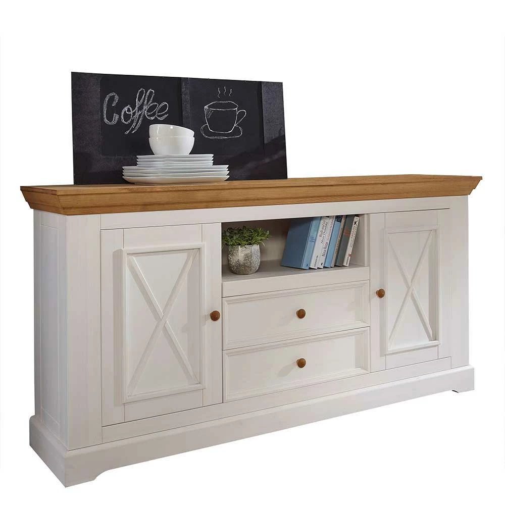 Kiefer Sideboard Elvelina in Weiß & Eichefarben Kiefer Sideboard Elvelina In Weiß & Eichefarben -Landuva Shop kiefer sideboard in weiss eichefarben landhaus elvelina f