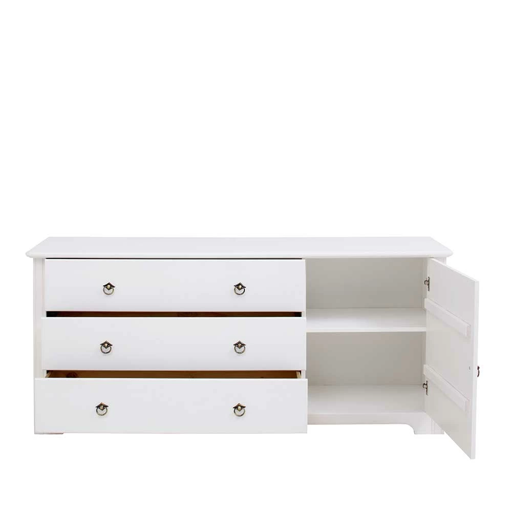 Kiefernholz Kommode in Weiß lackiert - Velriva I Kiefernholz Kommode In Weiß Lackiert - Velriva I -Landuva Shop kiefernholz kommode in weiss lackiert mit 152 cm breite velriva i 03