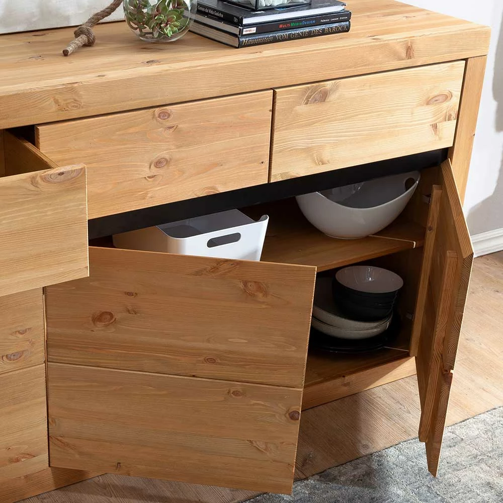 Kiefernholz Sideboard mit 3 Türen - Filedria Kiefernholz Sideboard Mit 3 Türen - Filedria -Landuva Shop kiefernholz sideboard mit 3 tueren 3 schubladen in eichefarben filedria 04