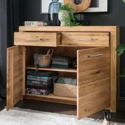 Kombi-Kommode Aus Geöltem Wildeiche Massivholz - Loitons -Landuva Shop kombi kommode aus geoeltem wildeiche massivholz mit metallgriffen 118x92x45 loitons 02