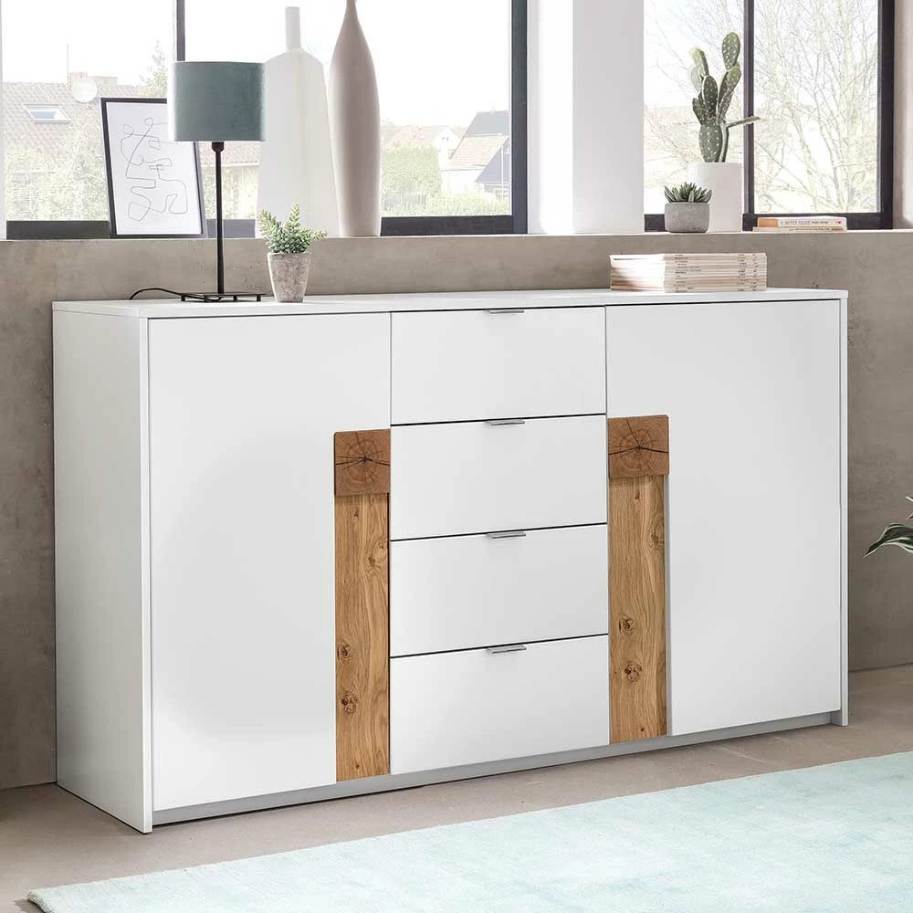 Kombi Sideboard in Weiß & Asteiche - Solvidda Kombi Sideboard In Weiß & Asteiche - Solvidda -Landuva Shop kombi sideboard in weiss asteiche mit sockel unterbau solvidda 01