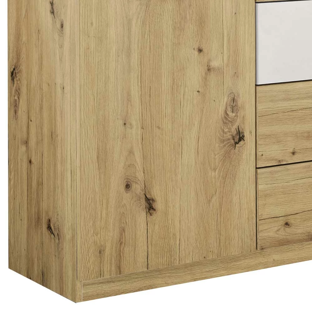 Kommode in Asteiche Dekor mit Weiß - Anviessa Kommode In Asteiche Dekor Mit Weiß - Anviessa -Landuva Shop kommode in asteiche dekor mit weiss mit vier schubladen zwei tueren anviessa 02
