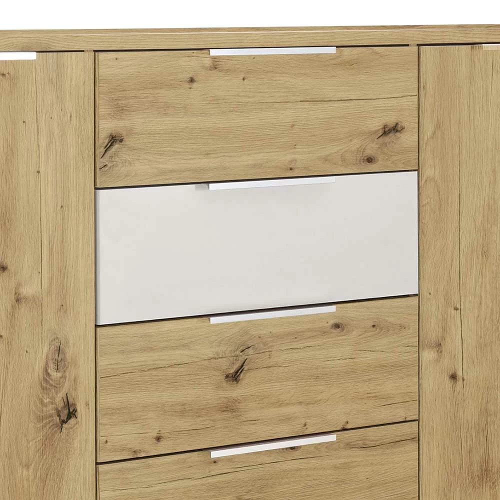 Kommode in Asteiche Dekor mit Weiß - Anviessa Kommode In Asteiche Dekor Mit Weiß - Anviessa -Landuva Shop kommode in asteiche dekor mit weiss mit vier schubladen zwei tueren anviessa 03