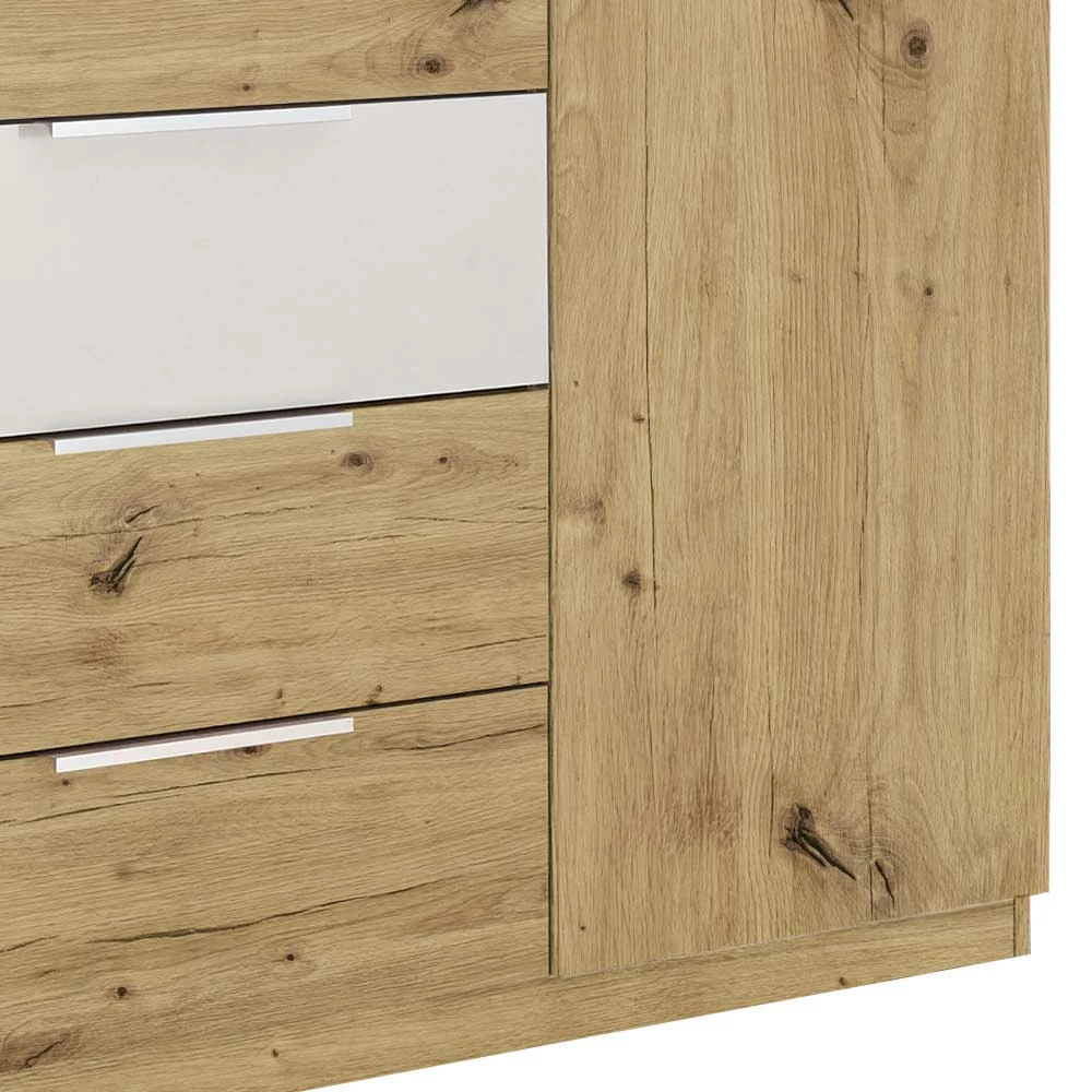 Kommode in Asteiche Dekor mit Weiß - Anviessa Kommode In Asteiche Dekor Mit Weiß - Anviessa -Landuva Shop kommode in asteiche dekor mit weiss mit vier schubladen zwei tueren anviessa 04