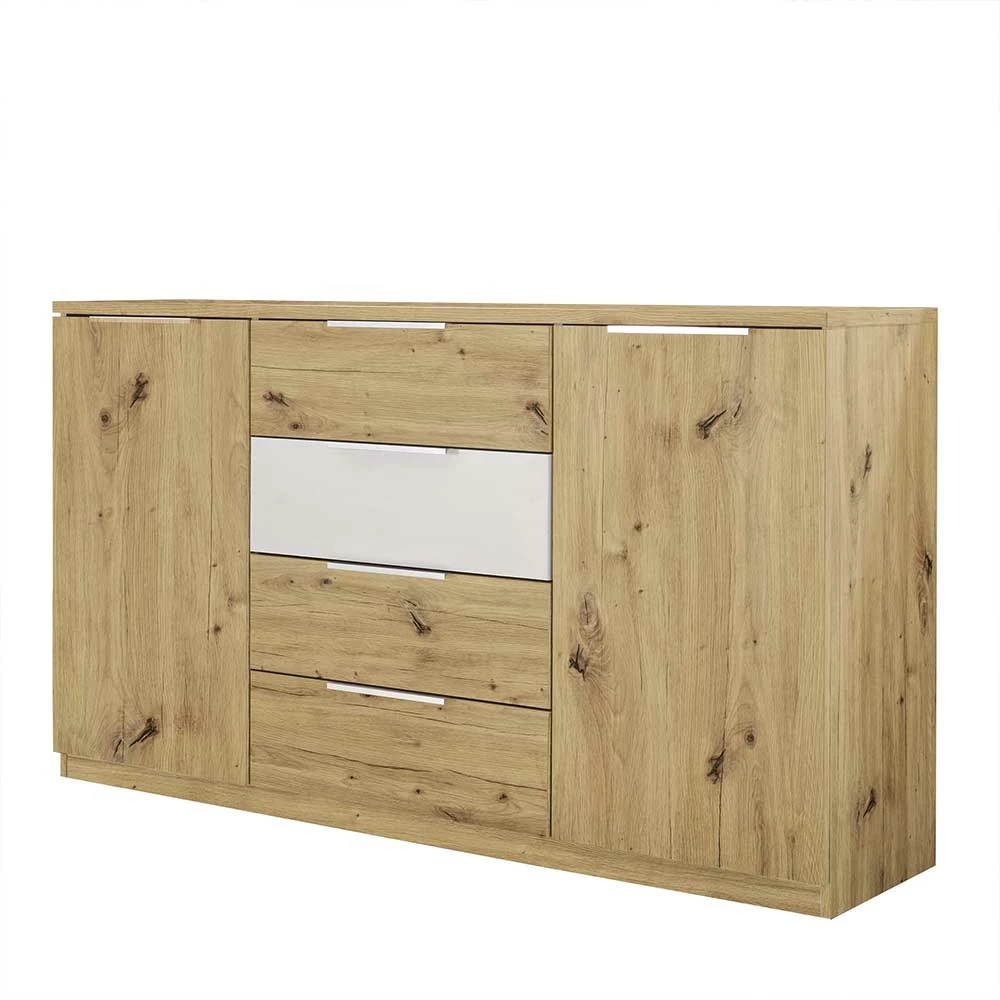 Kommode in Asteiche Dekor mit Weiß - Anviessa Kommode In Asteiche Dekor Mit Weiß - Anviessa -Landuva Shop kommode in asteiche dekor mit weiss mit vier schubladen zwei tueren anviessa f