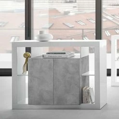 Kommode In Beton Dekor & Weiß Hochglanz - Harrisons -Landuva Shop kommode in beton dekor weiss hochglanz mit viel stauraum harrisons 03