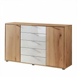 Kommode In Eiche Bianco & Weiß Glas - Colin