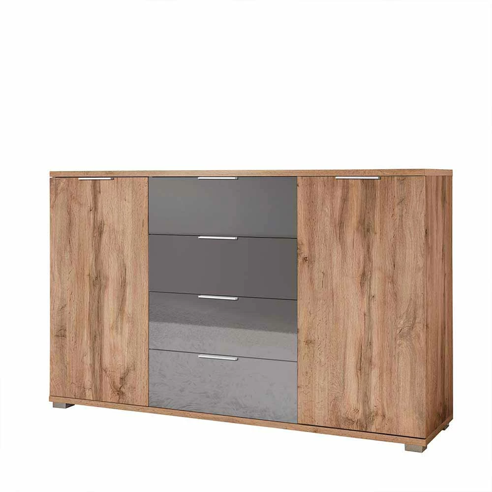 Kommode in Grau & Wildeiche Dekor - Grades Kommode In Grau & Wildeiche Dekor - Grades -Landuva Shop kommode in grau wildeiche dekor 2 tuerig 4 schubladen grades f