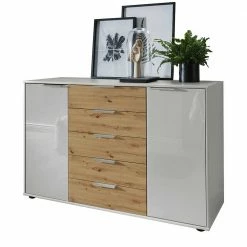 Kommode In Hellgrau & Eiche Bianco - Yanicas