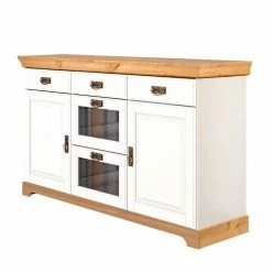 Kommode Mit Glas In Weiß & Honig - Brasivon