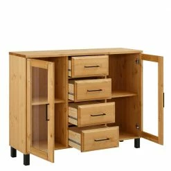 Kommode Mit Glastüren & 4 Schubladen - Ploiesti -Landuva Shop kommode mit glastueren 4 schubladen aus kiefer massivholz ploiesti 02