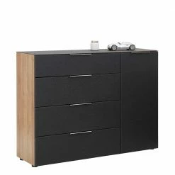 Kommode Mit Tür & Schubladen In Anthrazit - Carlotte -Landuva Shop kommode mit tuer schubladen in anthrazit glasbeschichtet eiche nb carlotte 01