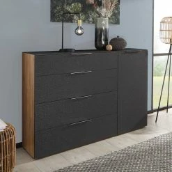 Kommode Mit Tür & Schubladen In Anthrazit - Carlotte -Landuva Shop kommode mit tuer schubladen in anthrazit glasbeschichtet eiche nb carlotte 02