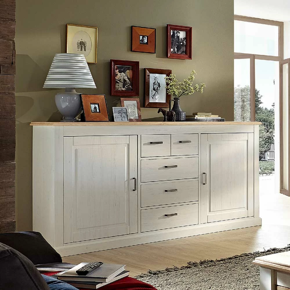 Landhaus Sideboard Mariessa in Weiß Landhaus Sideboard Mariessa In Weiß -Landuva Shop landhaus sideboard in weiss eichefarben mariessa 01