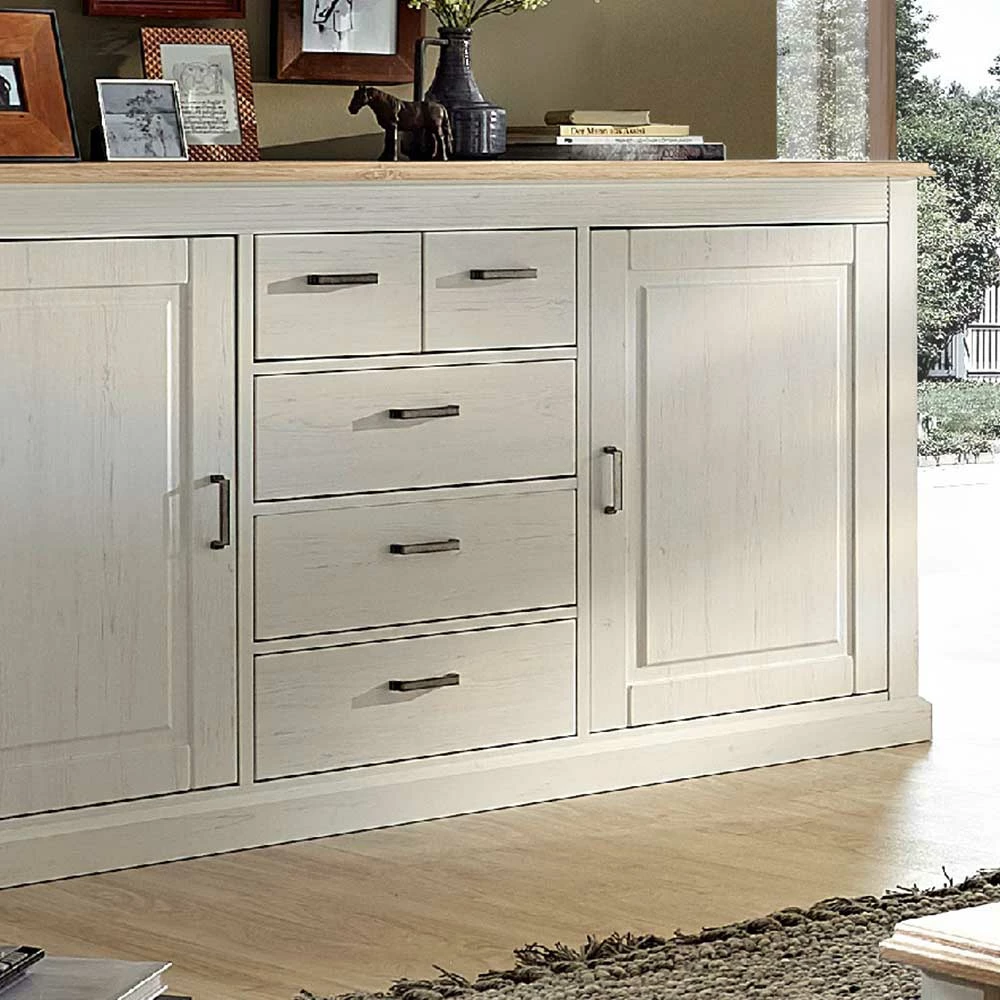 Landhaus Sideboard Mariessa in Weiß Landhaus Sideboard Mariessa In Weiß -Landuva Shop landhaus sideboard in weiss eichefarben mariessa 02