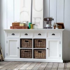 Landhaus Sideboard In Weiß Venzeno Mit 4 Körben -Landuva Shop landhaus sideboard in weiss mit 4 koerben venzeno 01