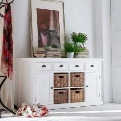 Landhaus Sideboard In Weiß Venzeno Mit 4 Körben -Landuva Shop landhaus sideboard in weiss mit 4 koerben venzeno 02