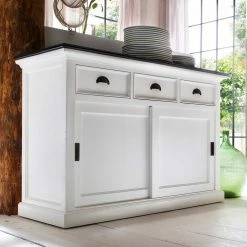 Landhaus Sideboard In Weiß Provona Mit Schiebetüren -Landuva Shop landhaus sideboard in weiss mit schiebetueren provona 01