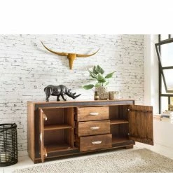 Massivholz Sideboard Licetto Mit Kunstleder -Landuva Shop massivholz sideboard mit kunstleder 160cm breit licetto 03