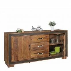 Massivholz Sideboard Licetto Mit Kunstleder -Landuva Shop massivholz sideboard mit kunstleder 160cm breit licetto 04