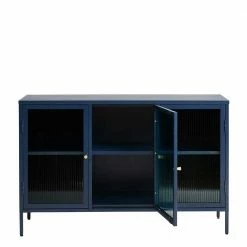 Metall Kommode In Blau Mit Glas - Tuva -Landuva Shop metall kommode in blau mit glas mit drei tueren 132x85x40 tuva 03