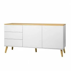 Mid Century Sideboard In Weiß & Eiche Vudian Ohne Griffe