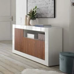 Moderne Design Kommode Mit Offenem Fach - Heres -Landuva Shop moderne design kommode mit offenem fach in weiss glanz dekor nussbaum heres 02