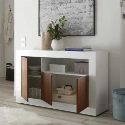 Moderne Design Kommode Mit Offenem Fach - Heres -Landuva Shop moderne design kommode mit offenem fach in weiss glanz dekor nussbaum heres 03