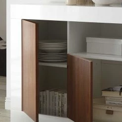 Moderne Design Kommode Mit Offenem Fach - Heres -Landuva Shop moderne design kommode mit offenem fach in weiss glanz dekor nussbaum heres 05