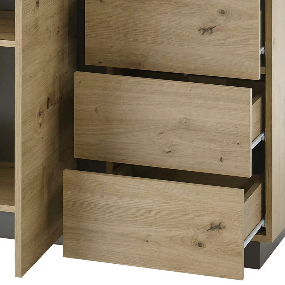 Moderne Kombi-Kommode 138 cm breit - Lairian Moderne Kombi-Kommode 138 Cm Breit - Lairian -Landuva Shop moderne kombi kommode 138 cm breit in wildeiche optik dunkelgrau lairian 05