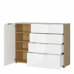 Moderne Kommode In Weiß & Wildeiche - Satumare 4 Moderne Kommode In Weiß & Wildeiche - Satumare -Landuva Shop moderne kommode in weiss wildeiche mit beschichtung aus glas satumare 02