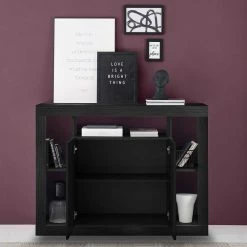 Moderne Kommode Mit 2 Türen & 5 Fächern - Bihar 4 Moderne Kommode Mit 2 Türen & 5 Fächern - Bihar -Landuva Shop moderne kommode mit 2 tueren 5 faechern in schwarz holzstruktur bihar 02