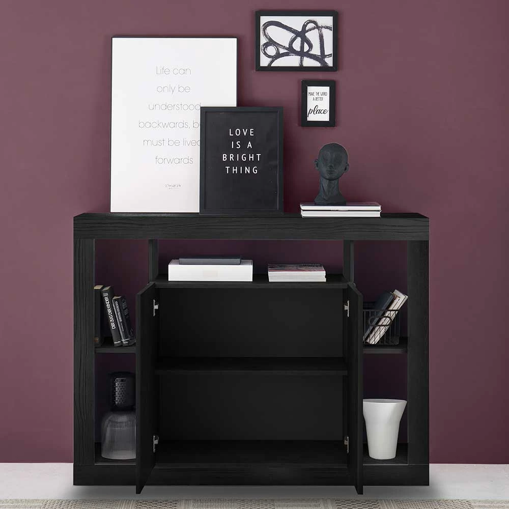 Moderne Kommode mit 2 Türen & 5 Fächern - Bihar Moderne Kommode Mit 2 Türen & 5 Fächern - Bihar -Landuva Shop moderne kommode mit 2 tueren 5 faechern in schwarz holzstruktur bihar 02