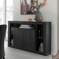 Moderne Kommode Mit 2 Türen & 5 Fächern - Bihar 7 Moderne Kommode Mit 2 Türen & 5 Fächern - Bihar -Landuva Shop moderne kommode mit 2 tueren 5 faechern in schwarz holzstruktur bihar 05