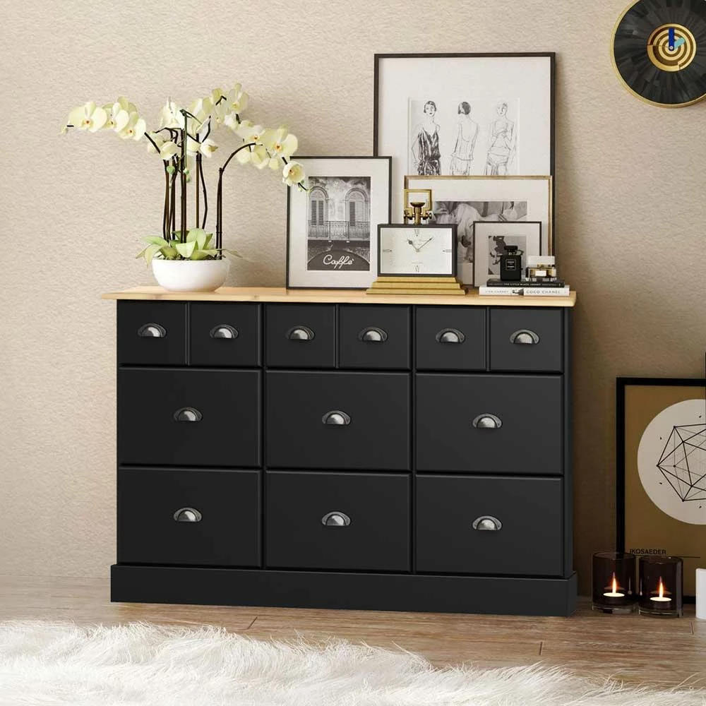 Moderne Landhaus Kommode mit 9 Schubladen - Candusa Moderne Landhaus Kommode Mit 9 Schubladen - Candusa -Landuva Shop moderne landhaus kommode mit 9 schubladen in schwarz kieferfarben candusa 01