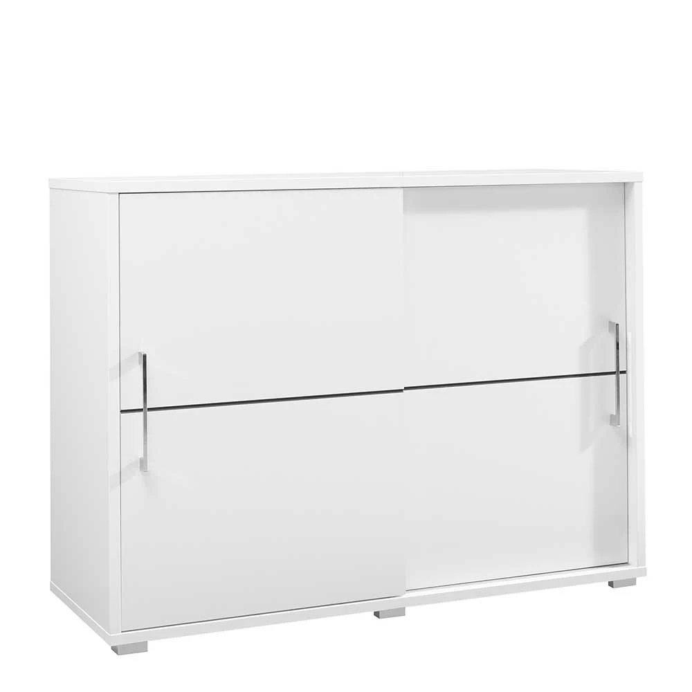 Moderne Schiebetüren-Kommode in Weiß - Vilfian Moderne Schiebetüren-Kommode In Weiß - Vilfian -Landuva Shop moderne schiebetueren kommode in weiss mit anthrazit 120x90x45 vilfian f