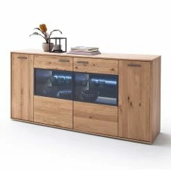 Modernes Eiche Sideboard Mit Glaseinsätzen - Assela -Landuva Shop modernes eiche sideboard mit glaseinsaetzen in eiche bianco anthrazit assela 01