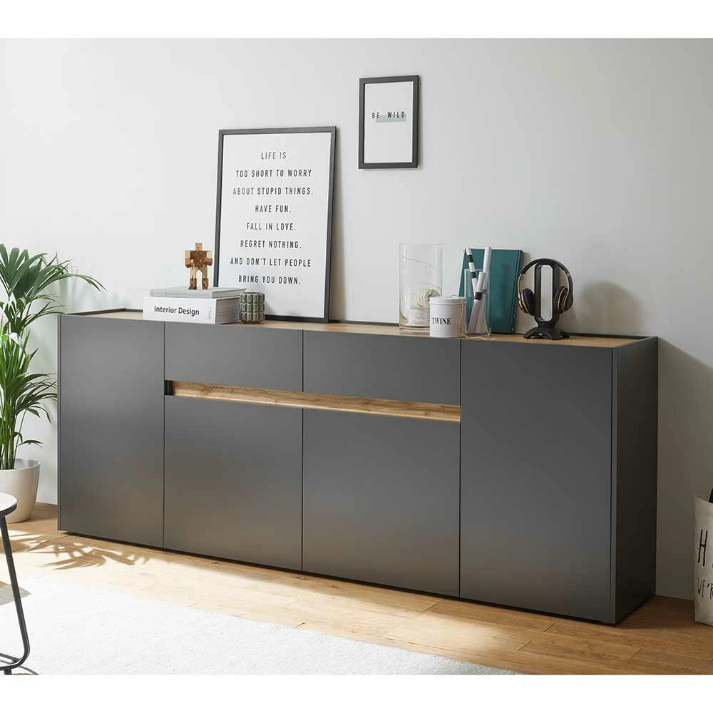 Modernes Sideboard 220 cm breit - Ahilav Modernes Sideboard 220 Cm Breit - Ahilav -Landuva Shop modernes sideboard 220 cm breit in anthrazit mit wildeiche dekor ahilav 01