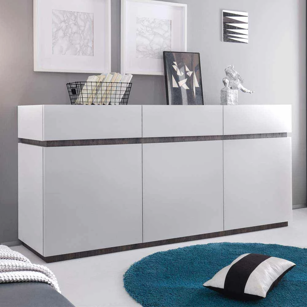 Modernes Sideboard in Weiß mit Wenge - Omidas Modernes Sideboard In Weiß Mit Wenge - Omidas -Landuva Shop modernes sideboard in weiss mit wenge 3 tuerig 3 schubladen omidas 01