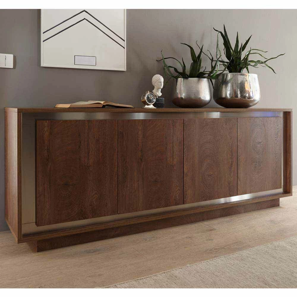 Modernes Sideboard mit Rahmen Edelstahl - Adikos Modernes Sideboard Mit Rahmen Edelstahl - Adikos -Landuva Shop modernes sideboard mit rahmen edelstahl dekor eiche 4 tuerig adikos 01