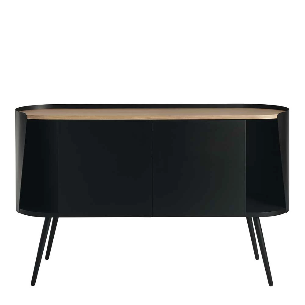 Ovales Design-Sideboard in Schwarz - Ezaja Ovales Design-Sideboard In Schwarz - Ezaja -Landuva Shop ovales design sideboard in schwarz mit eiche 2 tuerig 134x80x36 ezaja 02