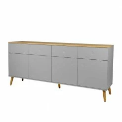 Push-2-Open Sideboard In Grau & Eichefarben Revanio 192cm Breit
