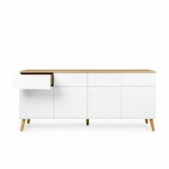 Retro Anrichte Ohne Griffe Vudian In Weiß & Eiche 3 Retro Anrichte Ohne Griffe Vudian In Weiß & Eiche -Landuva Shop retro anrichte ohne griffe in weiss eiche vudian 02